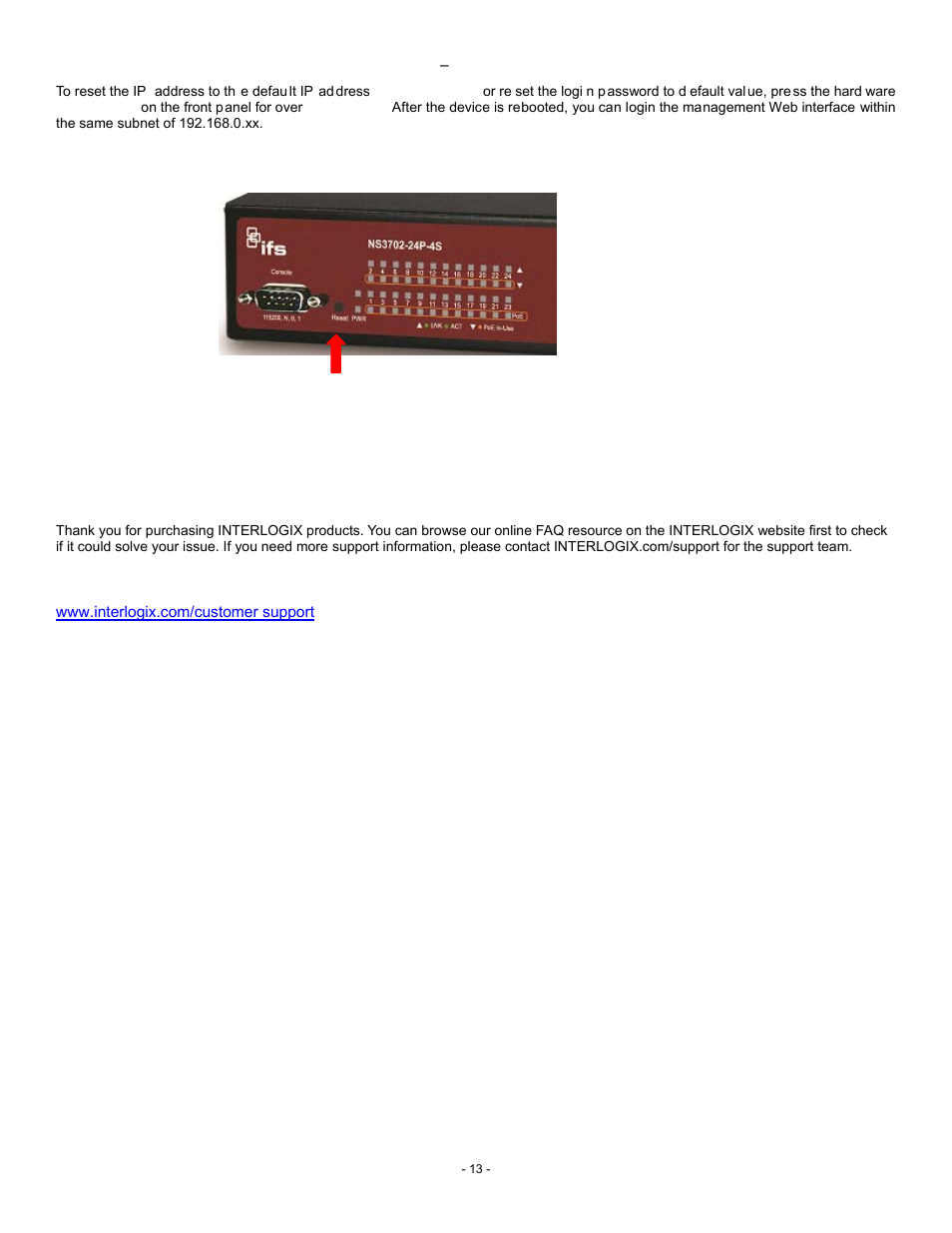 Customer support | Interlogix NS3702-24P-4S Quick Start User Manual | Page 13 / 13