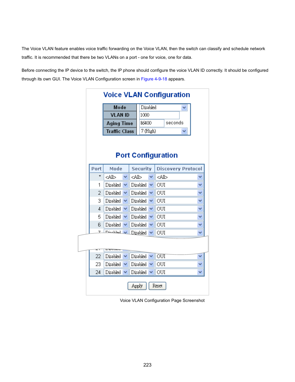 16 voice vlan configuration | Interlogix NS3702-24P-4S User Manual User Manual | Page 223 / 405