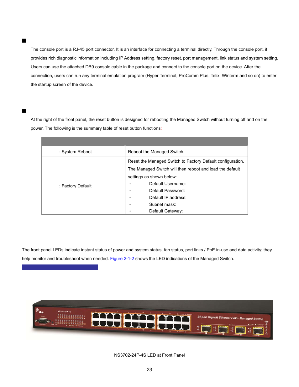 2 led indications | Interlogix NS3702-24P-4S User Manual User Manual | Page 23 / 405