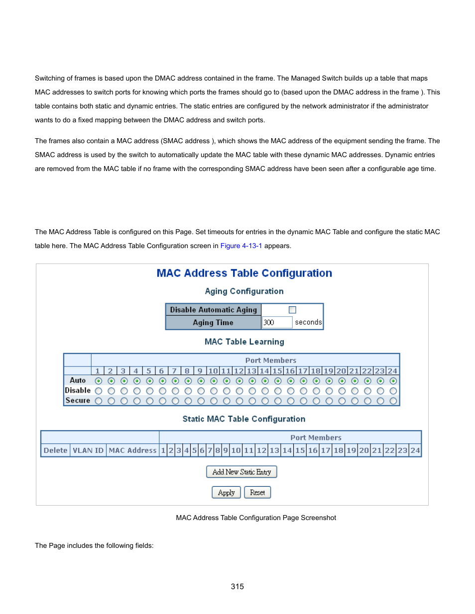 13 address table, 1 mac table configuration | Interlogix NS3702-24P-4S User Manual User Manual | Page 315 / 405