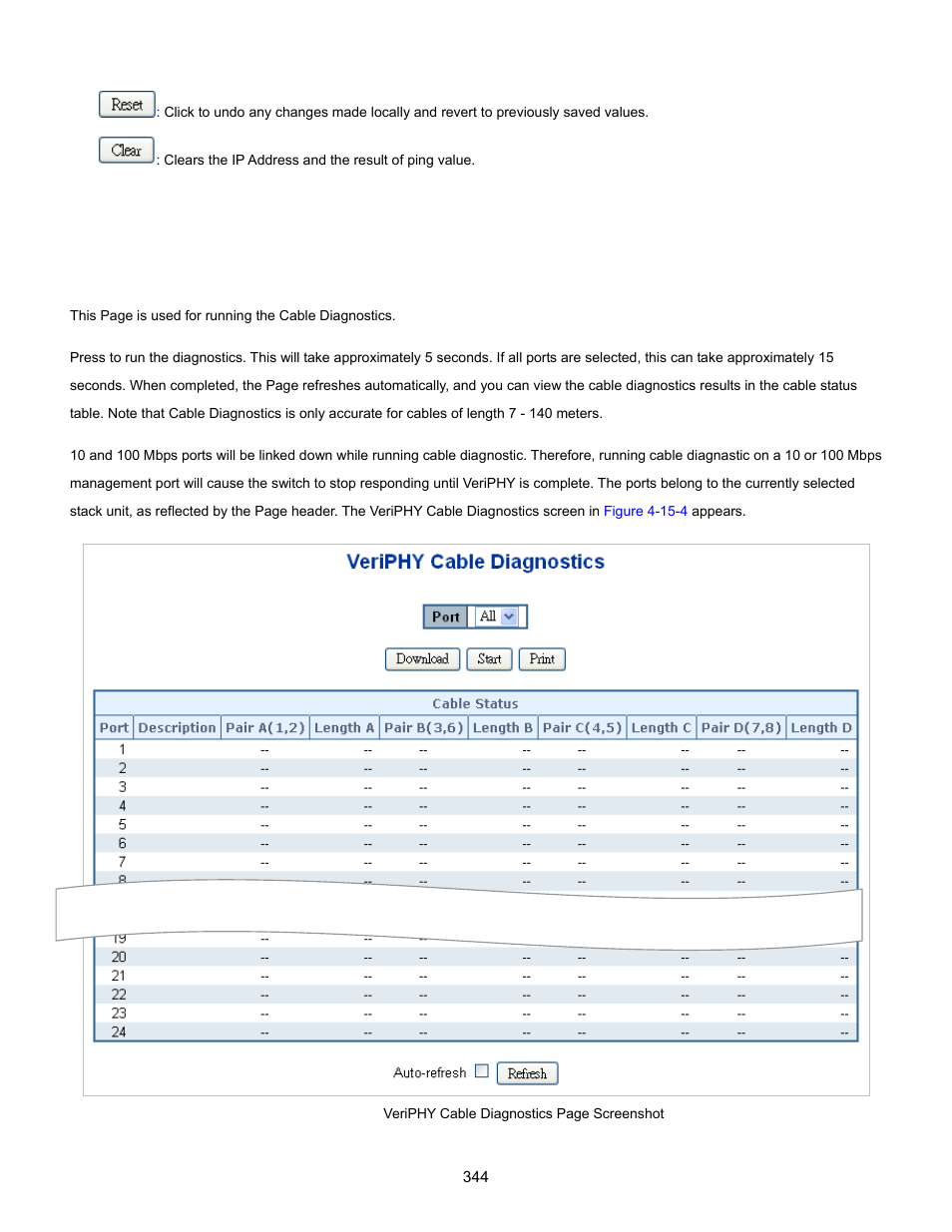 4 cable diagnostics | Interlogix NS3702-24P-4S User Manual User Manual | Page 344 / 405