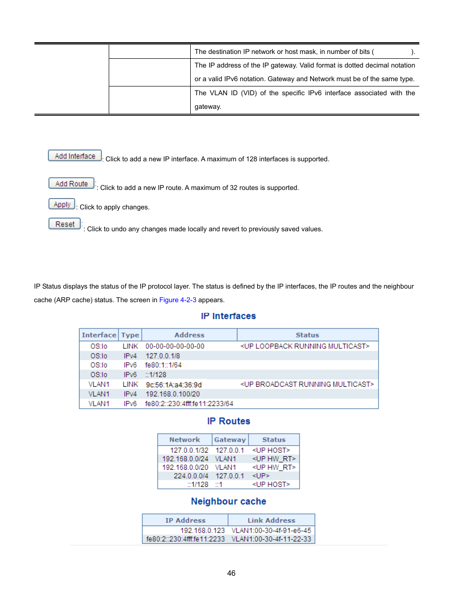 3 ip status | Interlogix NS3702-24P-4S User Manual User Manual | Page 46 / 405