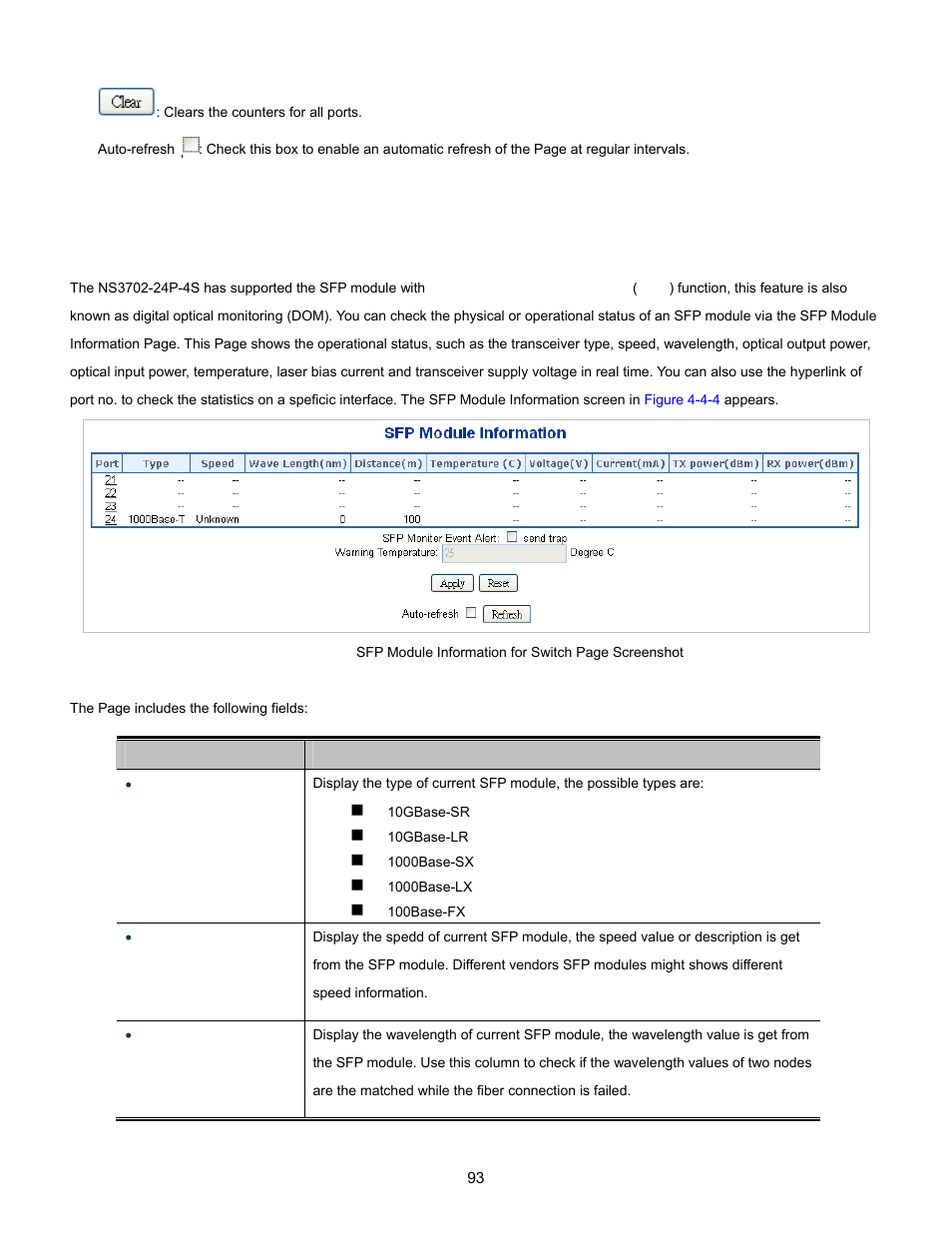 4 sfp module information | Interlogix NS3702-24P-4S User Manual User Manual | Page 93 / 405