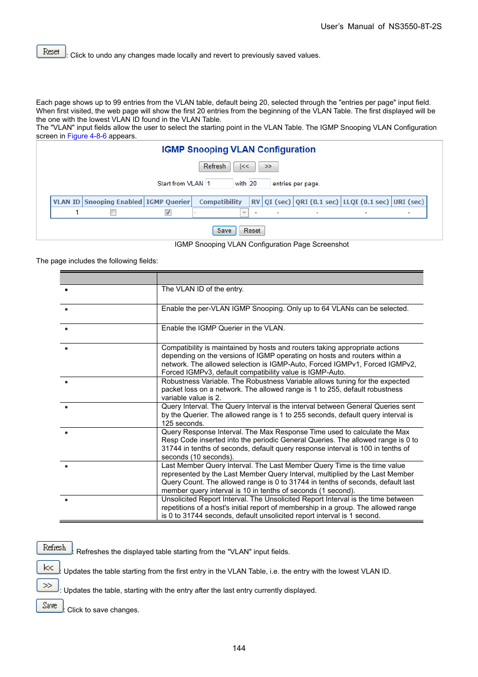 3 igmp snooping vlan configuration | Interlogix NS3550-8T-2S User Manual User Manual | Page 144 / 495