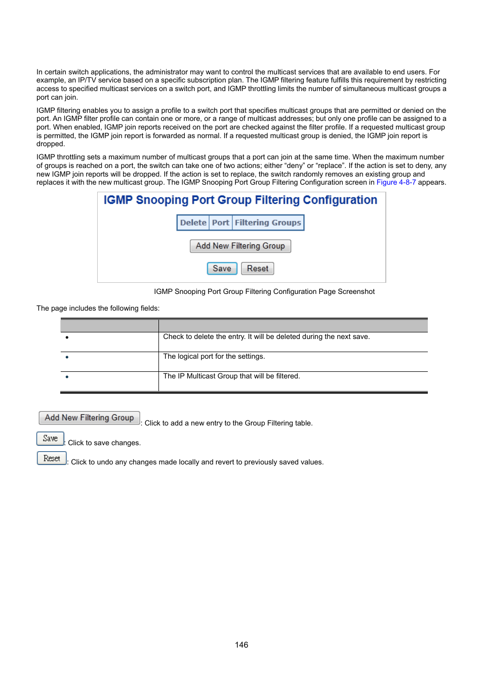 4 igmp snooping port group filtering | Interlogix NS3550-8T-2S User Manual User Manual | Page 146 / 495