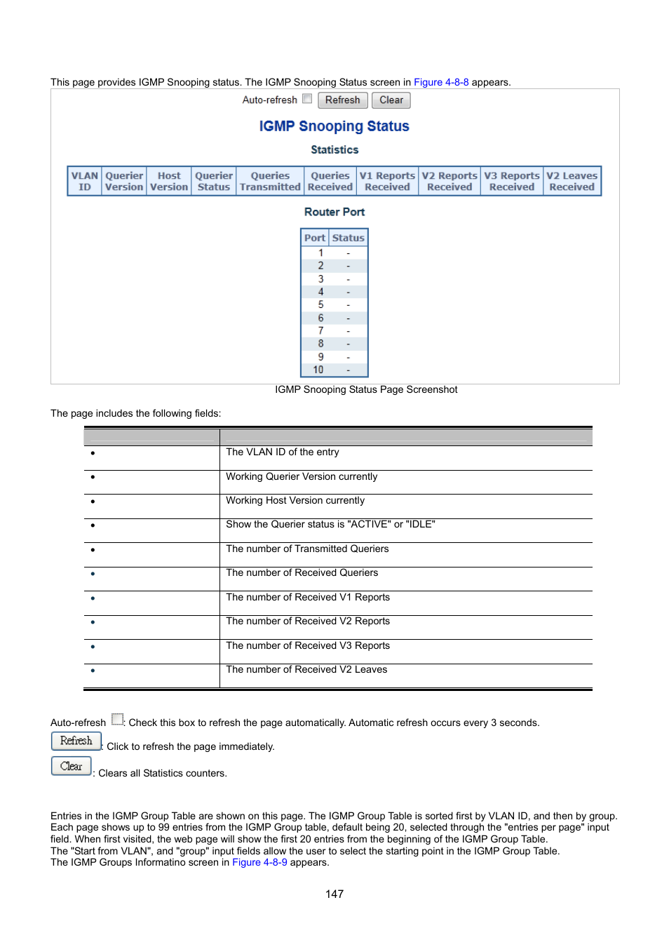 5 igmp snooping status, 6 igmp group information | Interlogix NS3550-8T-2S User Manual User Manual | Page 147 / 495