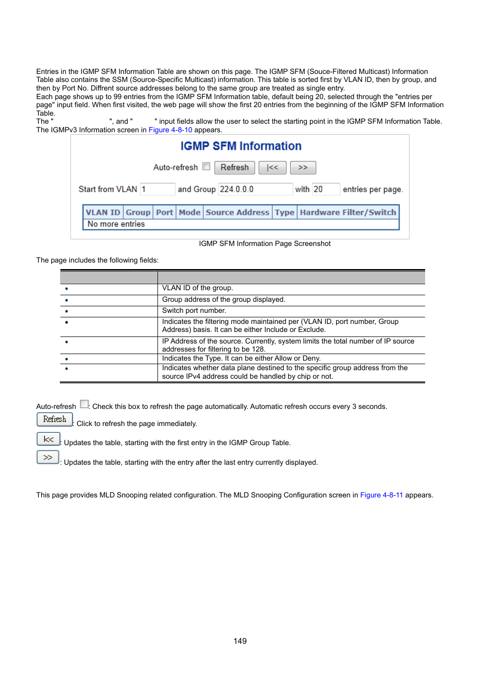 7 igmpv3 information, 8 mld snooping configuration | Interlogix NS3550-8T-2S User Manual User Manual | Page 149 / 495