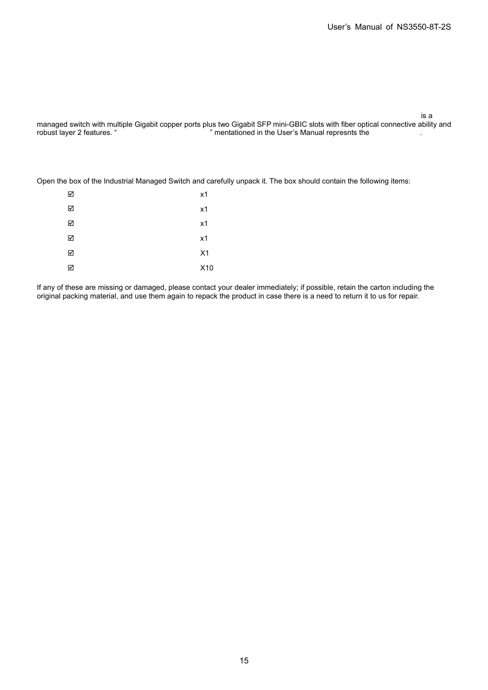 Introduction, 1 packet contents | Interlogix NS3550-8T-2S User Manual User Manual | Page 15 / 495