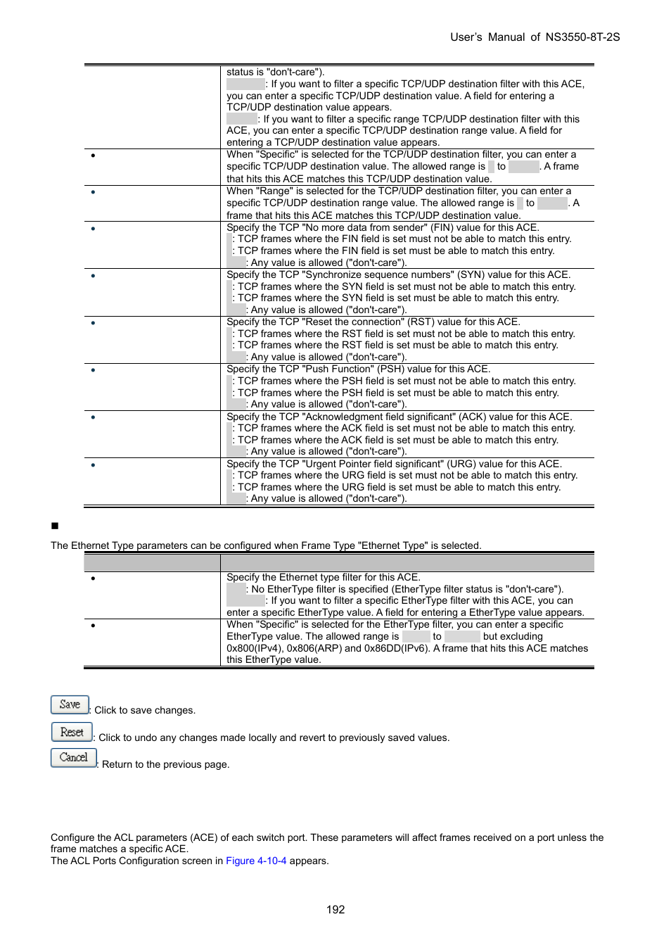 4 acl ports configuration | Interlogix NS3550-8T-2S User Manual User Manual | Page 192 / 495
