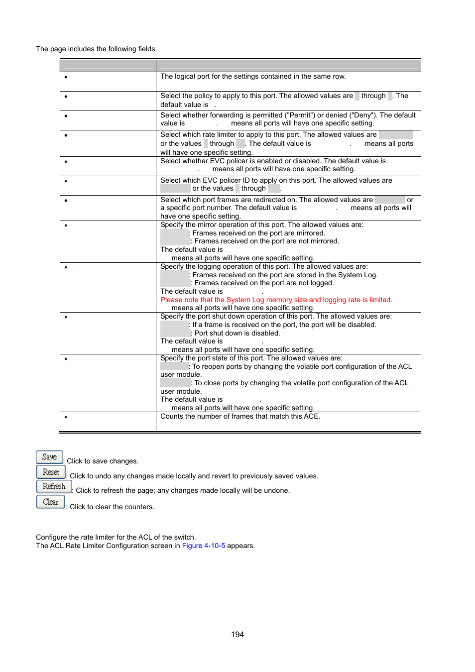 5 acl rate limiter configuration | Interlogix NS3550-8T-2S User Manual User Manual | Page 194 / 495