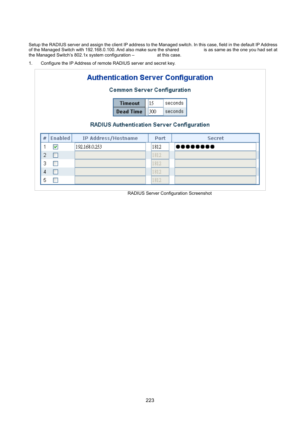 9 windows platform radius server configuration | Interlogix NS3550-8T-2S User Manual User Manual | Page 223 / 495