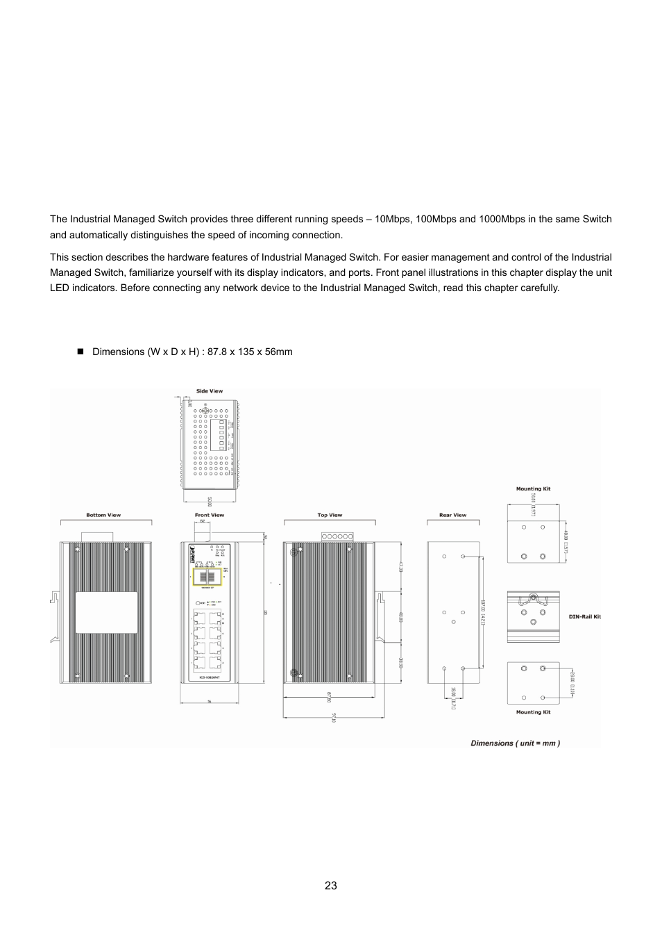Installation, 1 hardware description, 1 physical dimensions | Interlogix NS3550-8T-2S User Manual User Manual | Page 23 / 495