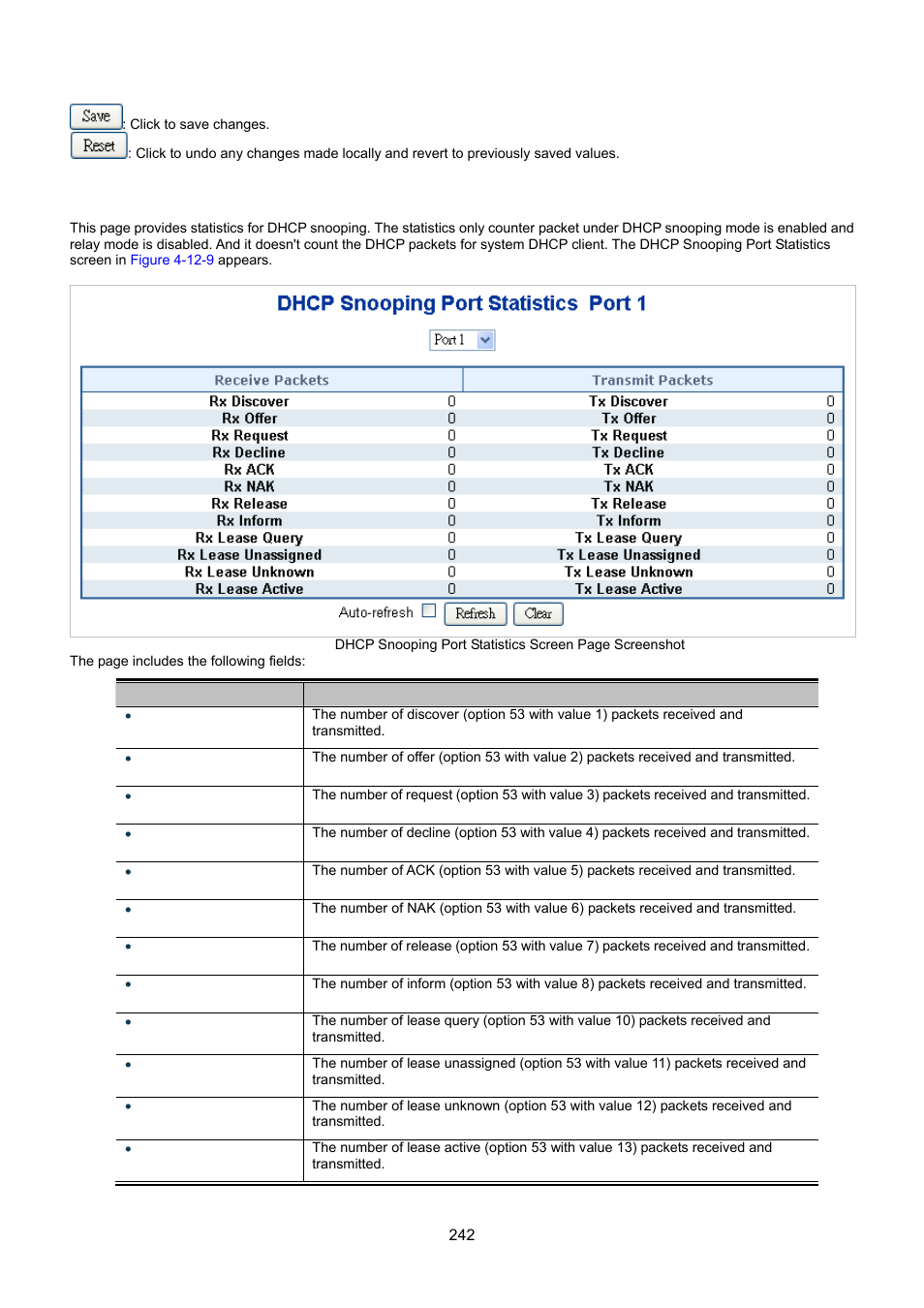 9 dhcp snooping statistics | Interlogix NS3550-8T-2S User Manual User Manual | Page 242 / 495