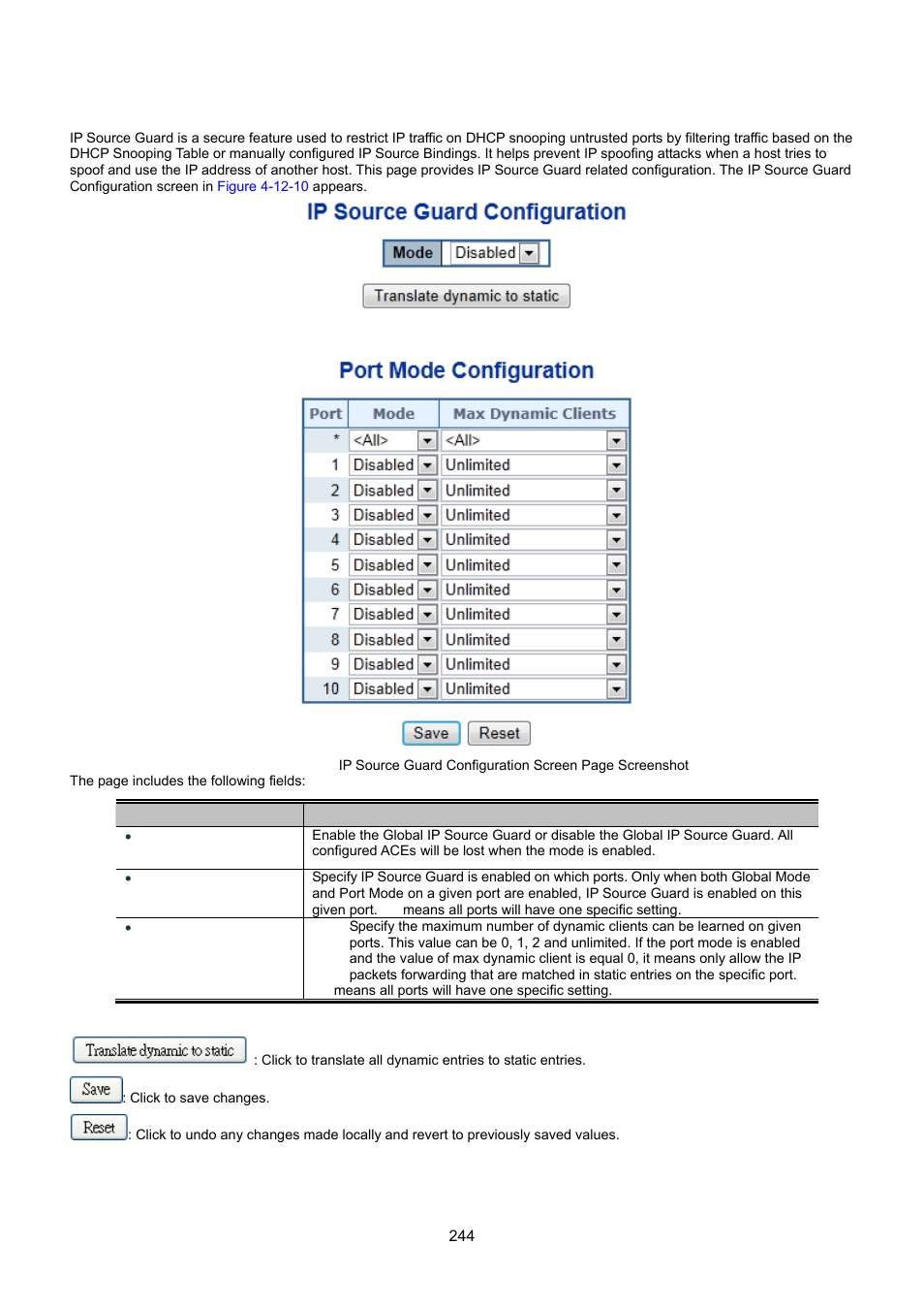 10 ip source guard configuration | Interlogix NS3550-8T-2S User Manual User Manual | Page 244 / 495