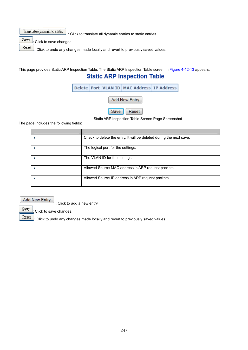 13 arp inspection static table | Interlogix NS3550-8T-2S User Manual User Manual | Page 247 / 495