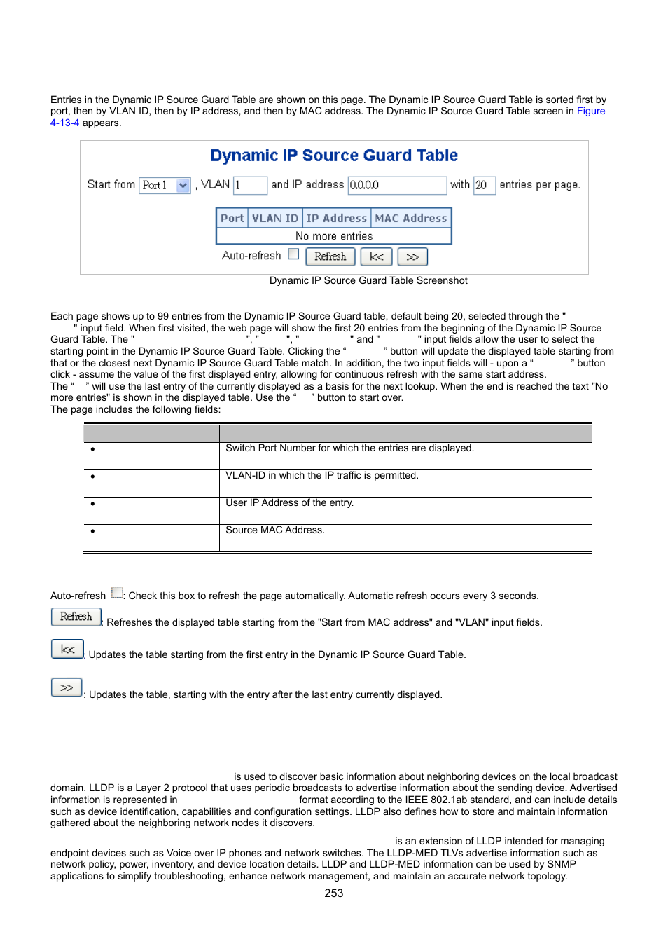 4 dynamic ip source guard table, 14 lldp, 1 link layer discovery protocol | Interlogix NS3550-8T-2S User Manual User Manual | Page 253 / 495