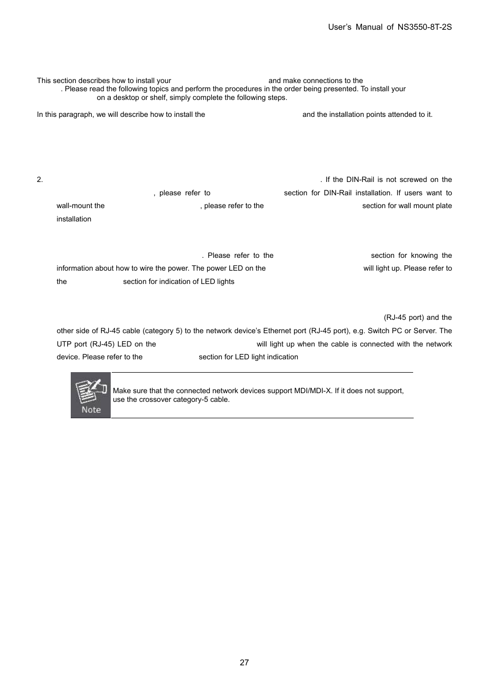 2 installing industrial managed switch, 1 installation steps | Interlogix NS3550-8T-2S User Manual User Manual | Page 27 / 495