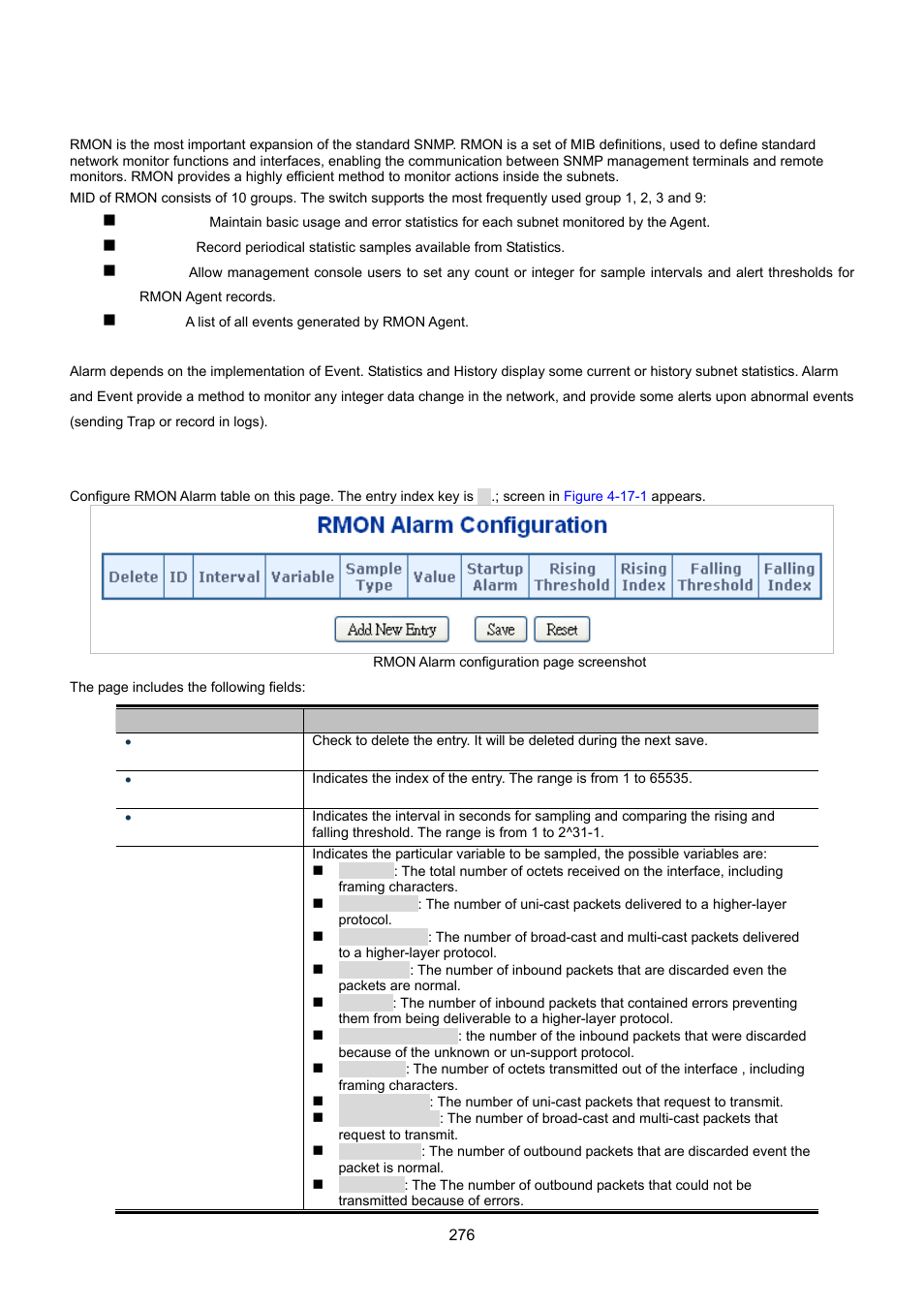 17 rmon, 1 rmon alarm configuration | Interlogix NS3550-8T-2S User Manual User Manual | Page 276 / 495