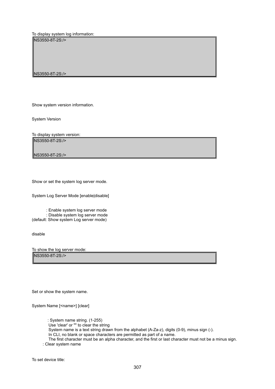 System version, System log server mode, System name | Interlogix NS3550-8T-2S User Manual User Manual | Page 307 / 495