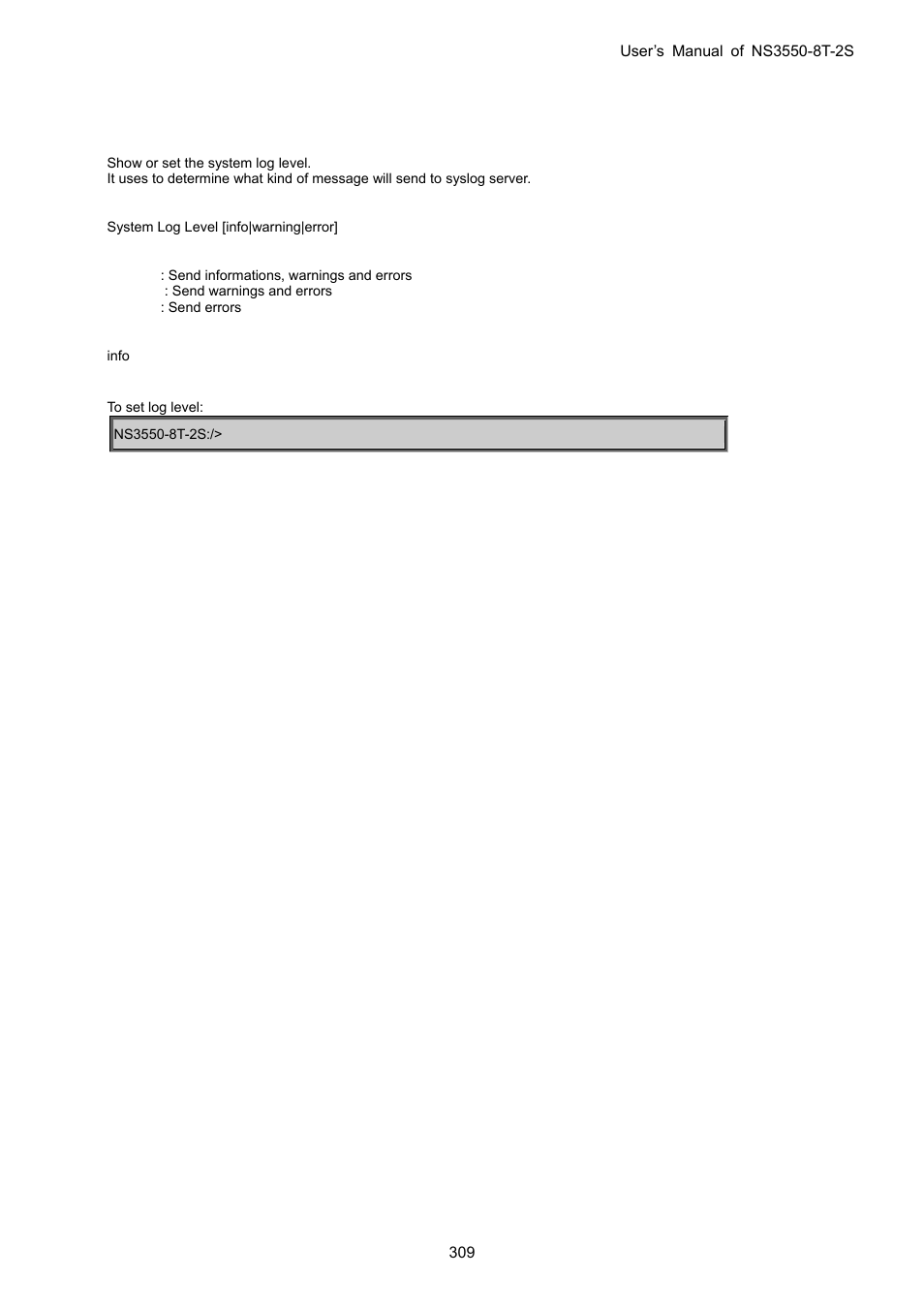 System log level | Interlogix NS3550-8T-2S User Manual User Manual | Page 309 / 495