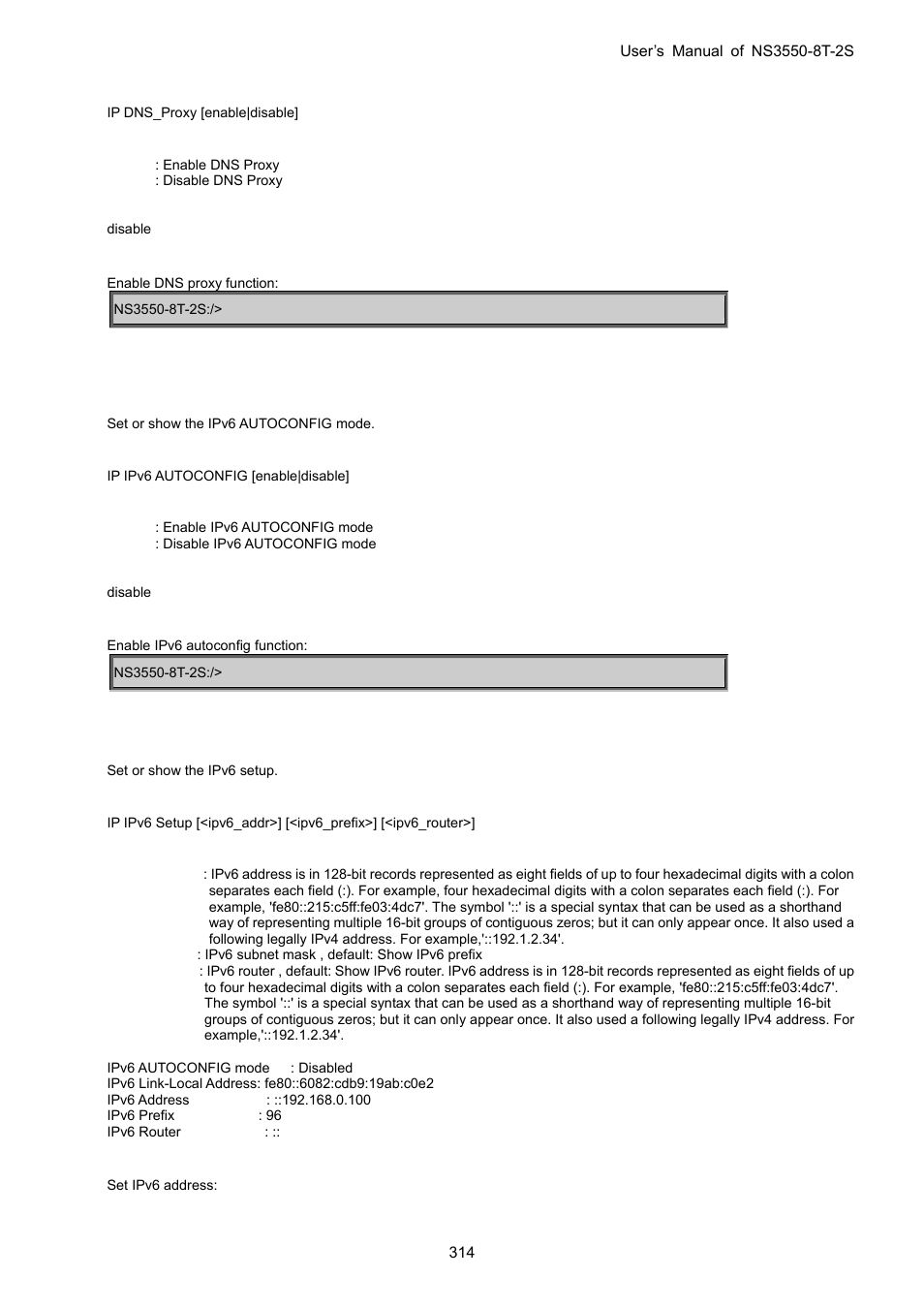 Ipv6 autocinfig, Ipv6 setup | Interlogix NS3550-8T-2S User Manual User Manual | Page 314 / 495