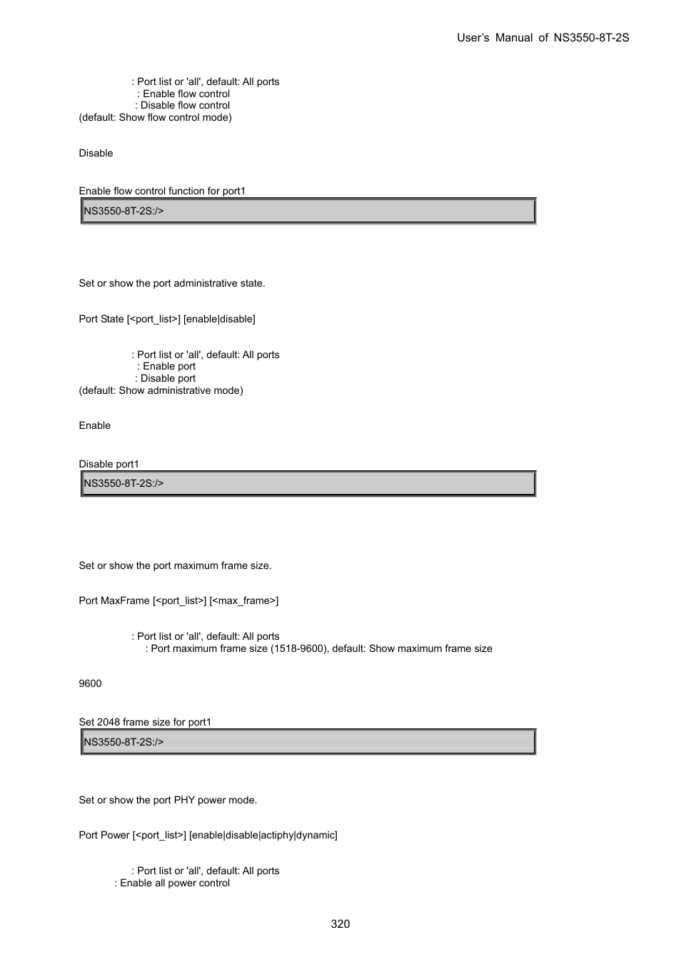 Port state, Port maximum frame, Port power | Interlogix NS3550-8T-2S User Manual User Manual | Page 320 / 495