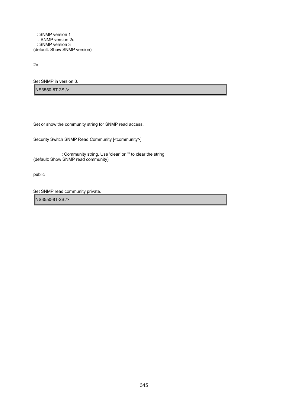 Security switch snmp read community | Interlogix NS3550-8T-2S User Manual User Manual | Page 345 / 495