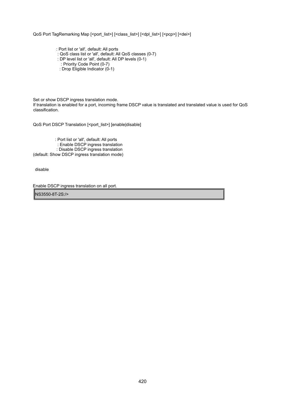 Qos port dscp translation | Interlogix NS3550-8T-2S User Manual User Manual | Page 420 / 495