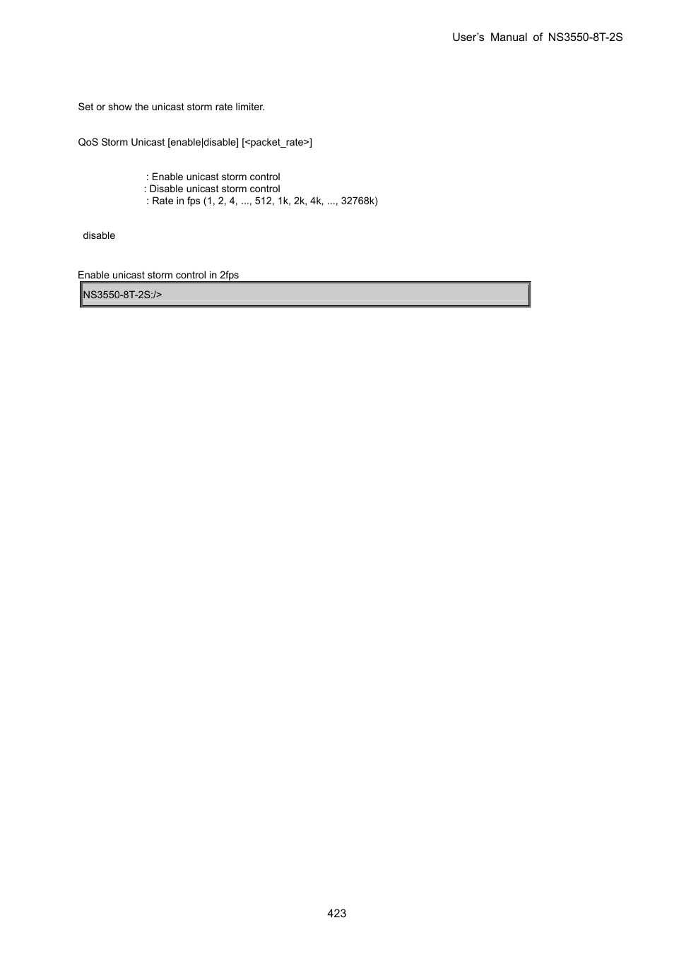 Qos storm unicast | Interlogix NS3550-8T-2S User Manual User Manual | Page 423 / 495