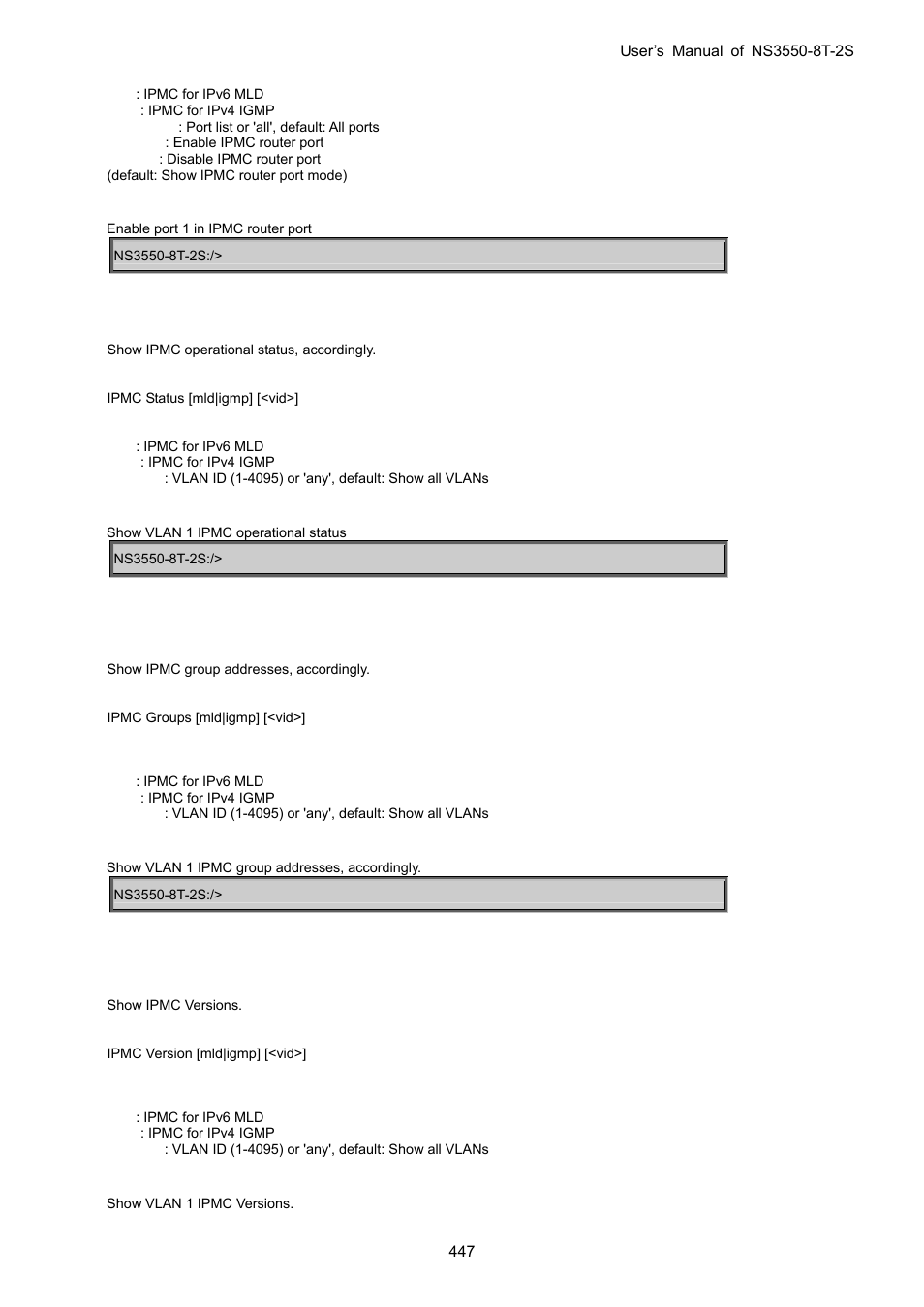Ipmc status, Ipmc group, Ipmc version | Interlogix NS3550-8T-2S User Manual User Manual | Page 447 / 495