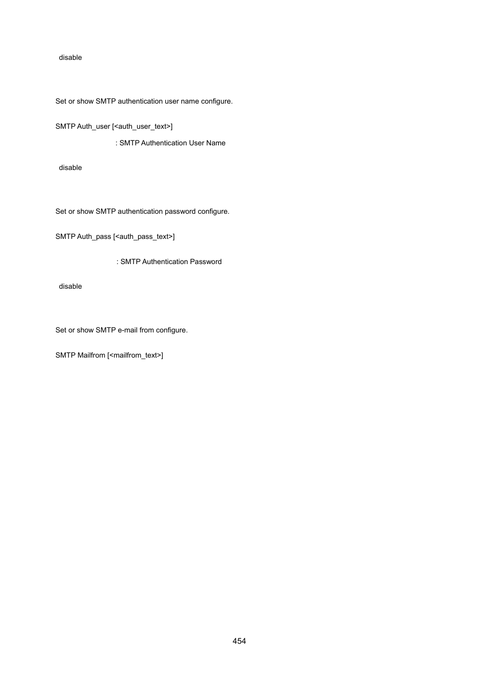 Smtp auth_user, Smtp auth_pass, Smtp mailfrom | Interlogix NS3550-8T-2S User Manual User Manual | Page 454 / 495