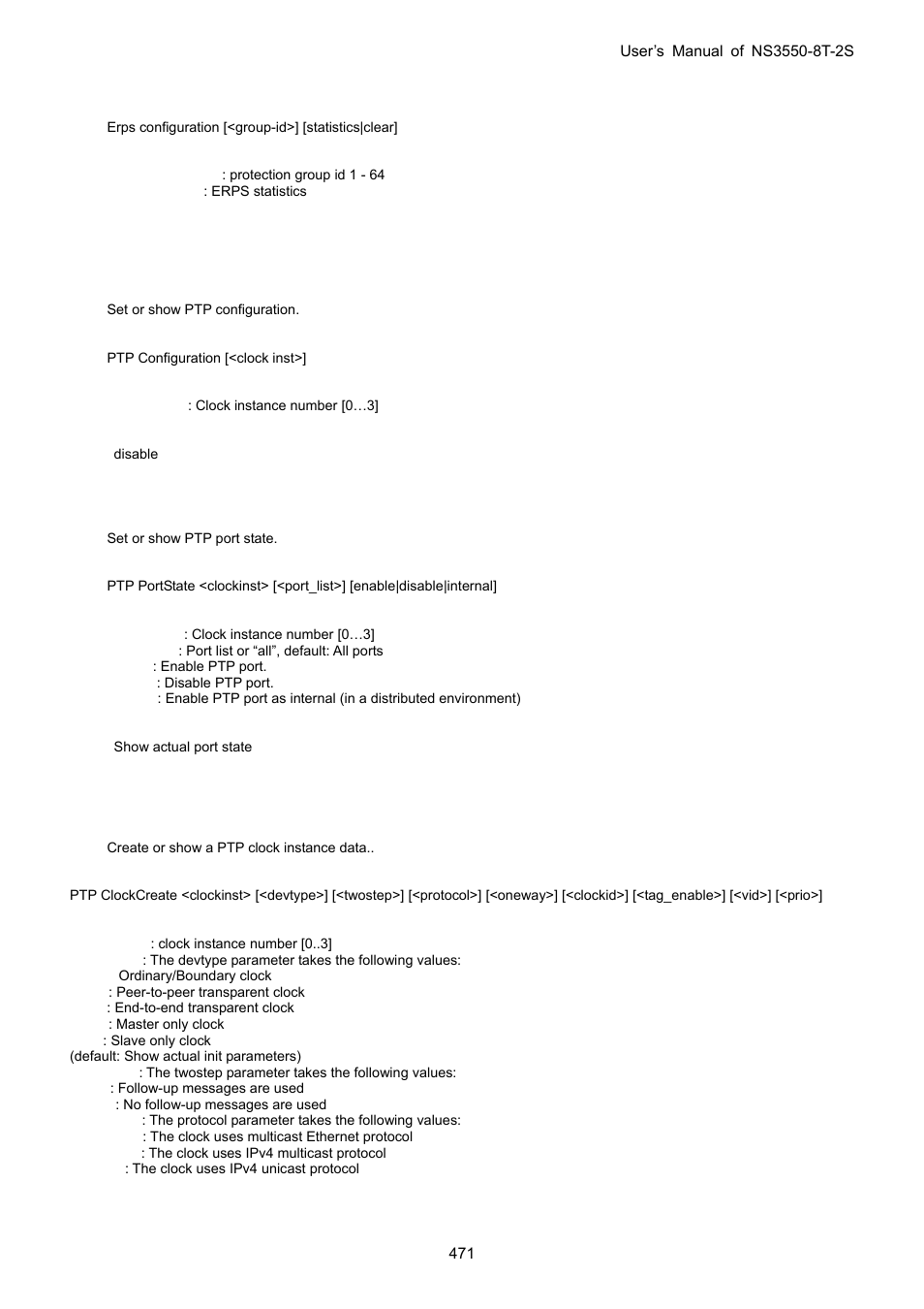 30 ptp command, Ptp configuration, Ptp portstate | Ptp clockcreate | Interlogix NS3550-8T-2S User Manual User Manual | Page 471 / 495