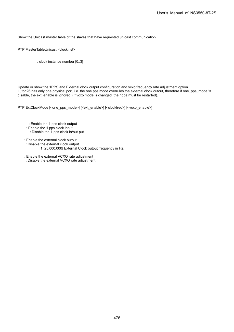 Ptp mastertableunicast, Ptp extclockmode | Interlogix NS3550-8T-2S User Manual User Manual | Page 476 / 495