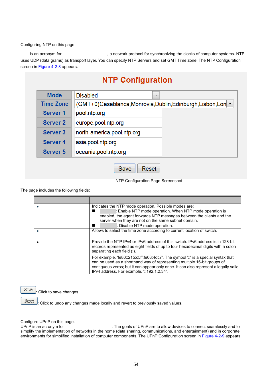 6 ntp configuration, 7 upnp | Interlogix NS3550-8T-2S User Manual User Manual | Page 54 / 495