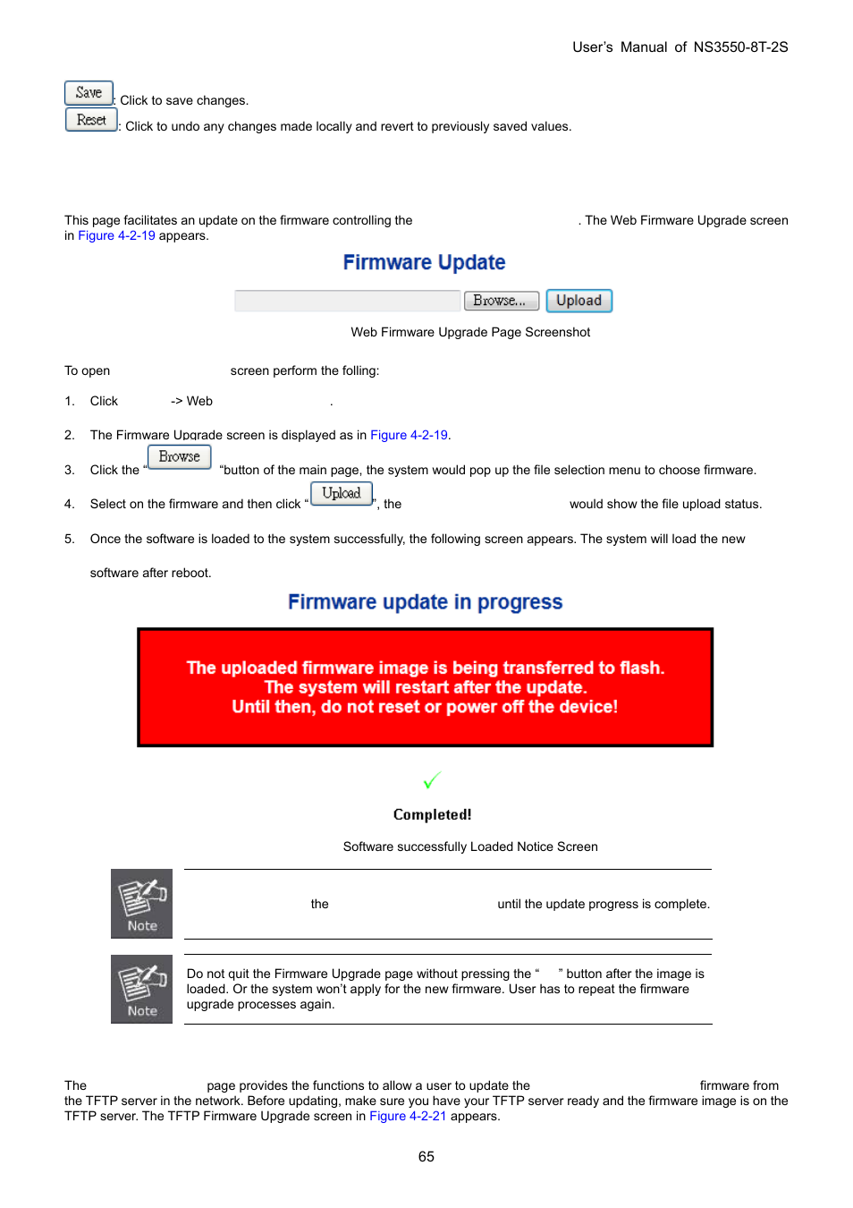 16 web firmware upgrade, 17 tftp firmware upgrade | Interlogix NS3550-8T-2S User Manual User Manual | Page 65 / 495