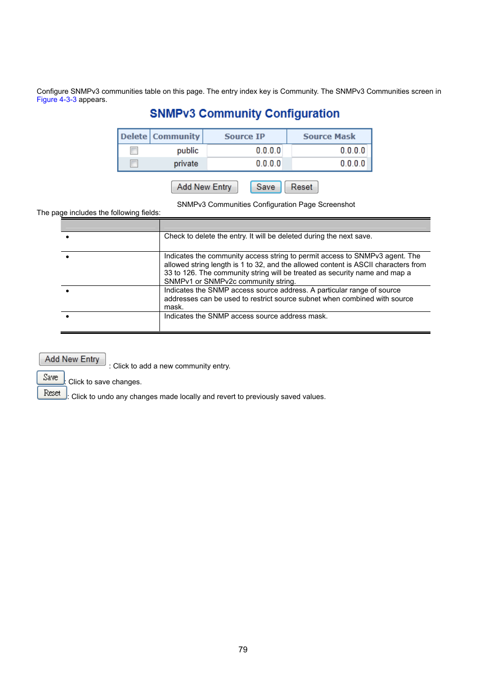 4 snmpv3 configuration, 1 snmpv3 communities | Interlogix NS3550-8T-2S User Manual User Manual | Page 79 / 495