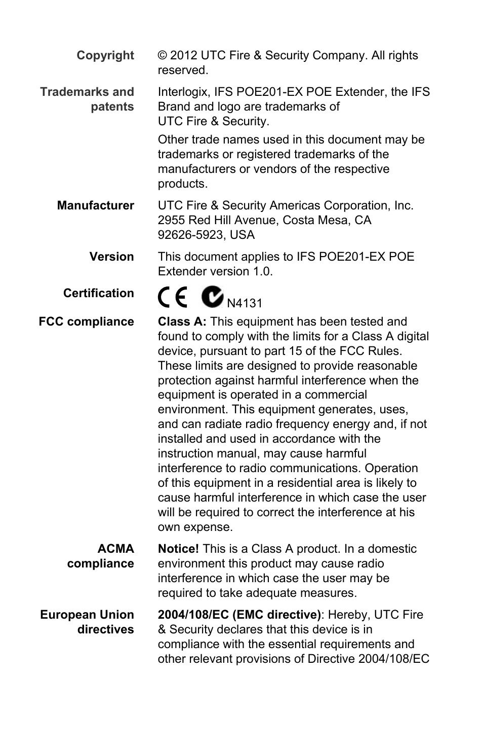 Interlogix POE201-EX User Manual | Page 2 / 15