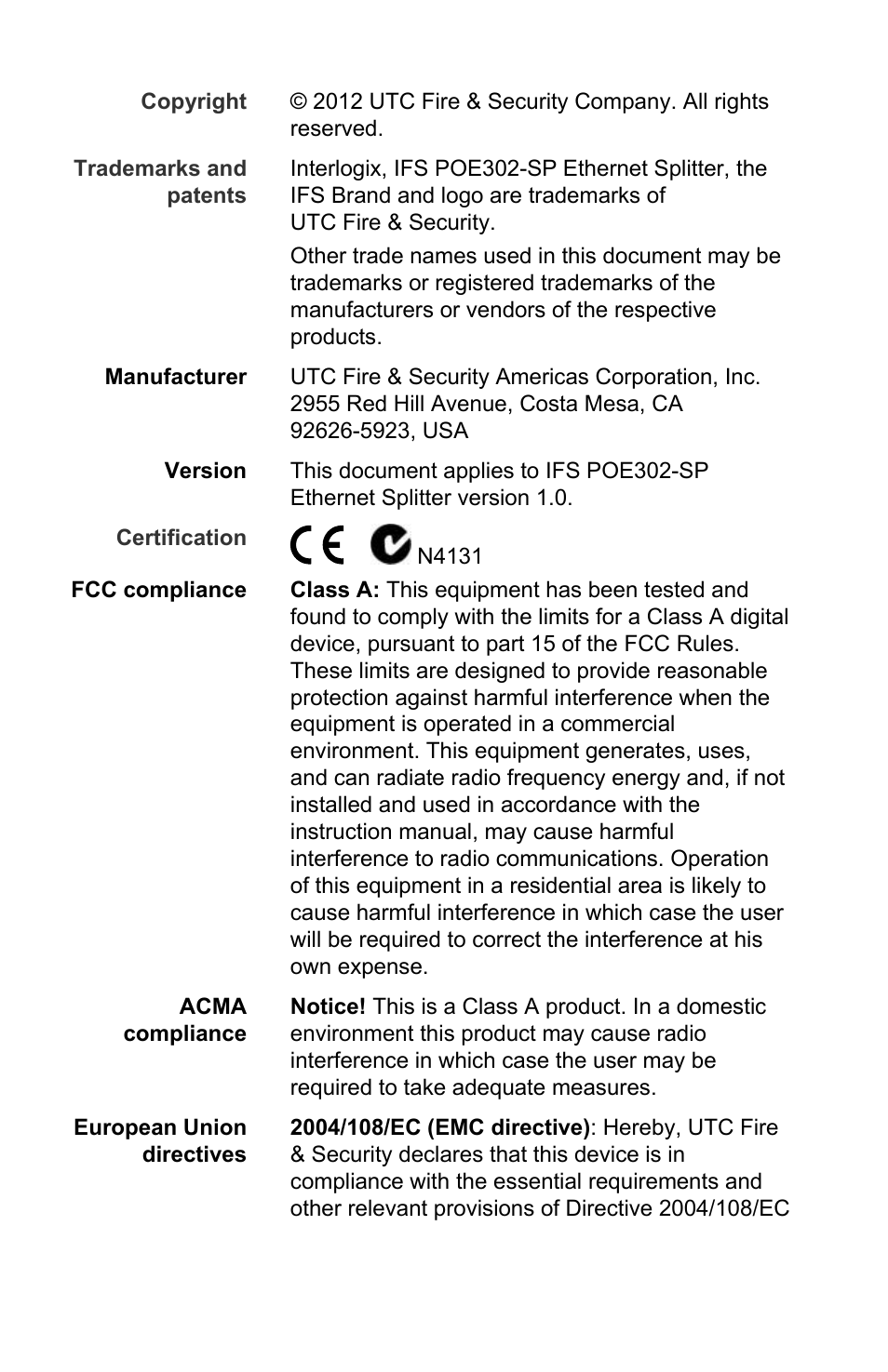 Interlogix POE302-SP User Manual | Page 2 / 14