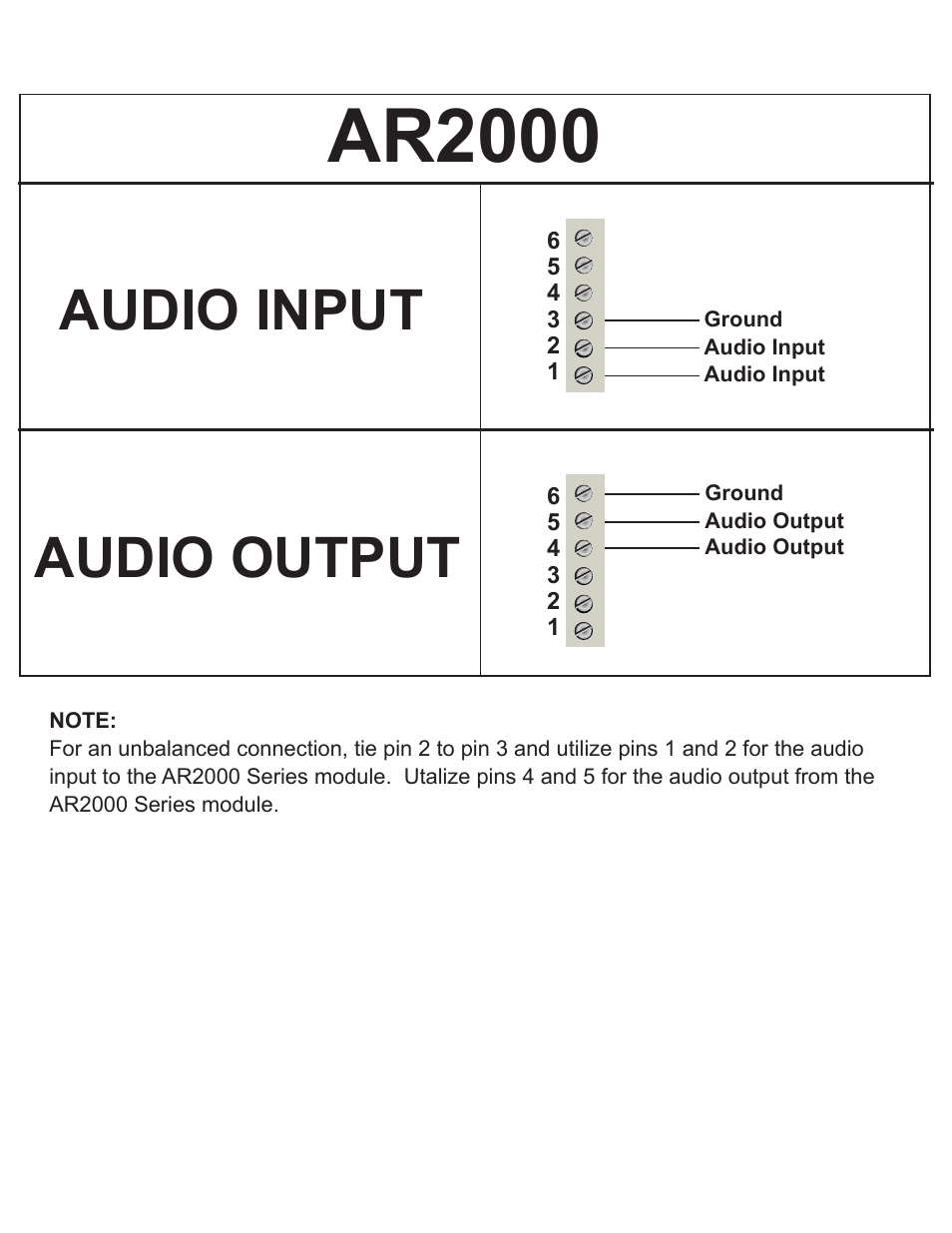 Ar2000, Audio input, Audio output | Interlogix AR2000 Series User Manual | Page 4 / 12