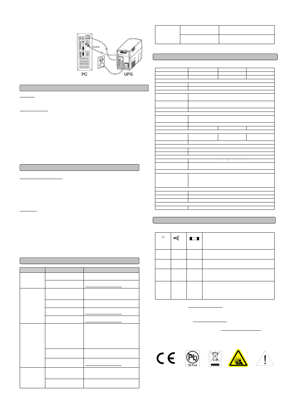 Ac mode, On-battery mode, Technical specifications | Value 400e-gp, Definitions for illuminated led indicators, Functional test | CyberPower Systems 600E-GP User Manual | Page 2 / 2
