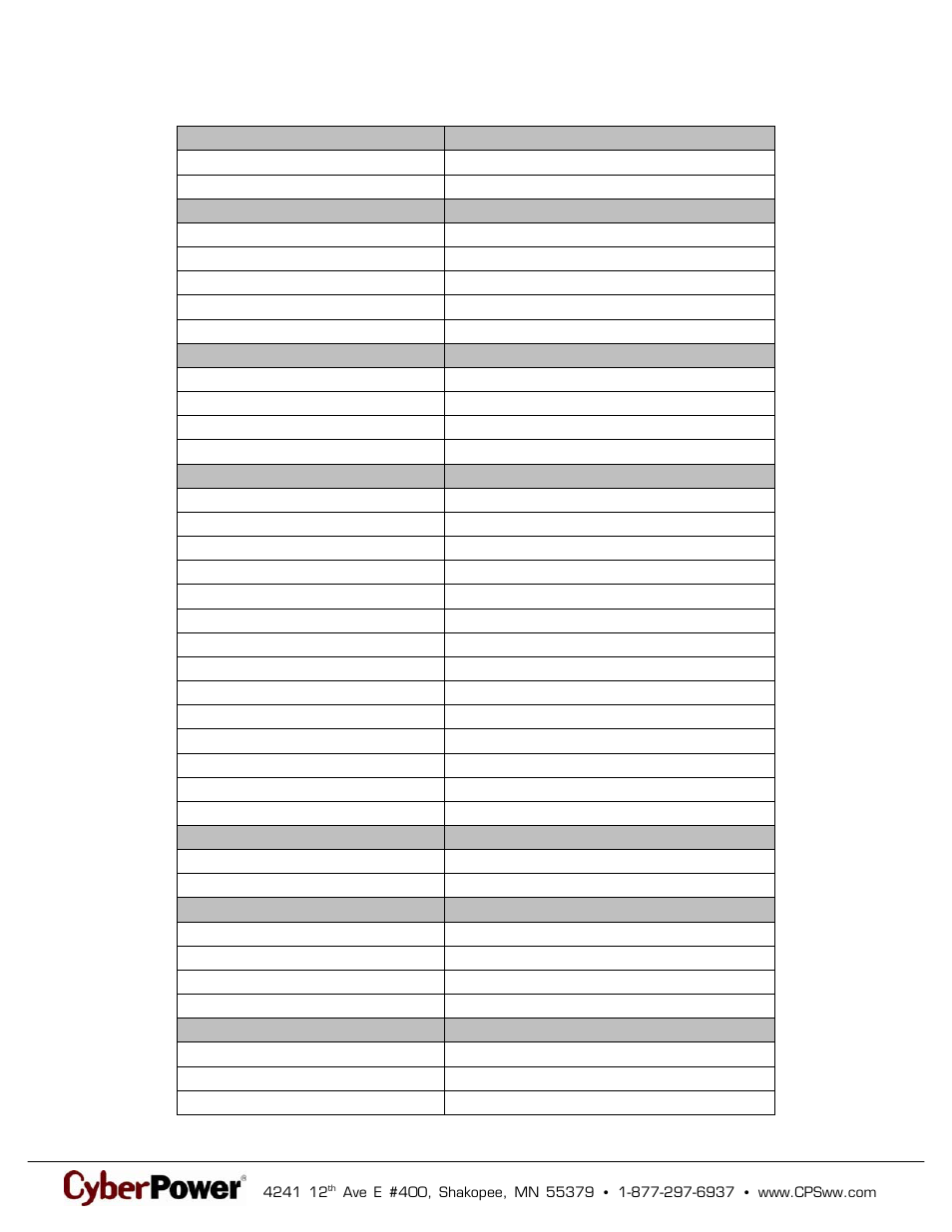 Technical specifications | CyberPower Systems 649532010851 User Manual | Page 2 / 2