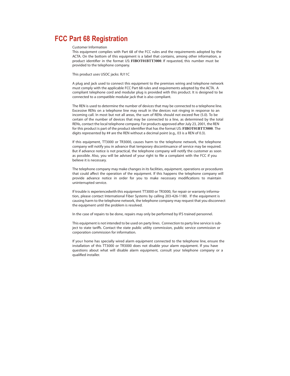 Fcc part 68 registration | Interlogix TR3000 Series User Manual | Page 5 / 9