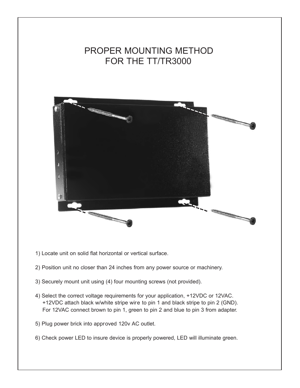 Proper mounting method for the tt/tr3000 | Interlogix TR3000 Series User Manual | Page 6 / 9
