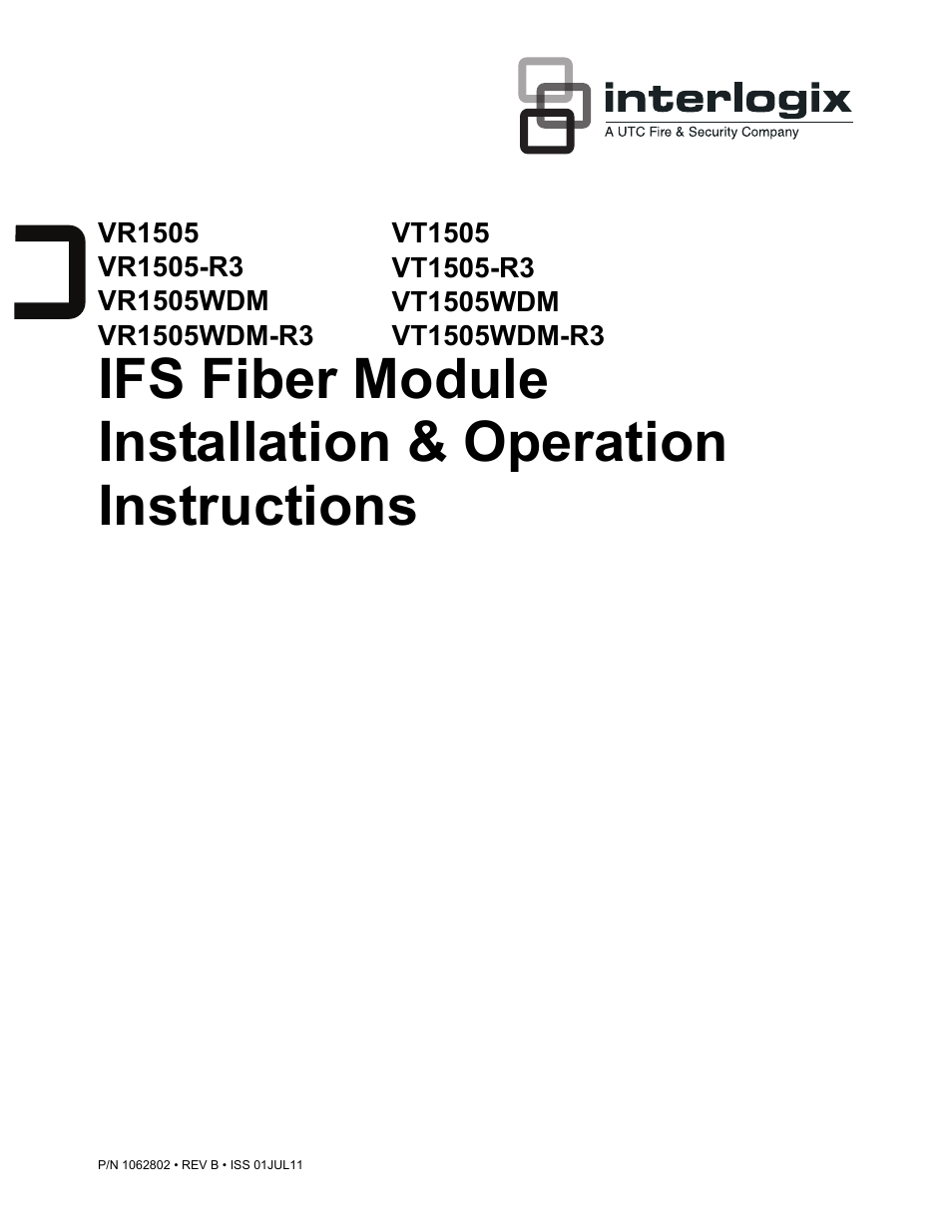 Interlogix VR1505 Series User Manual | 7 pages