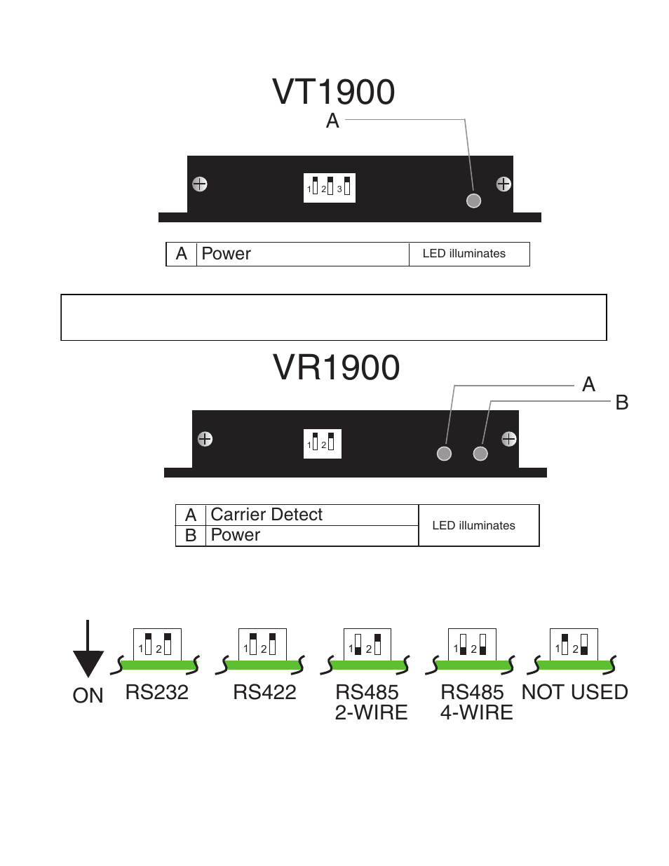 Vt1900, Vr1900, Rs485 2-wire | Rs485 4-wire, Not used | Interlogix VR1900 Series User Manual | Page 4 / 8