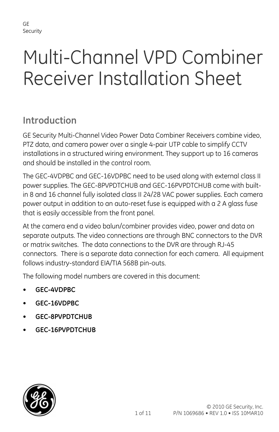 Interlogix VDP-ESP Series User Manual | 11 pages