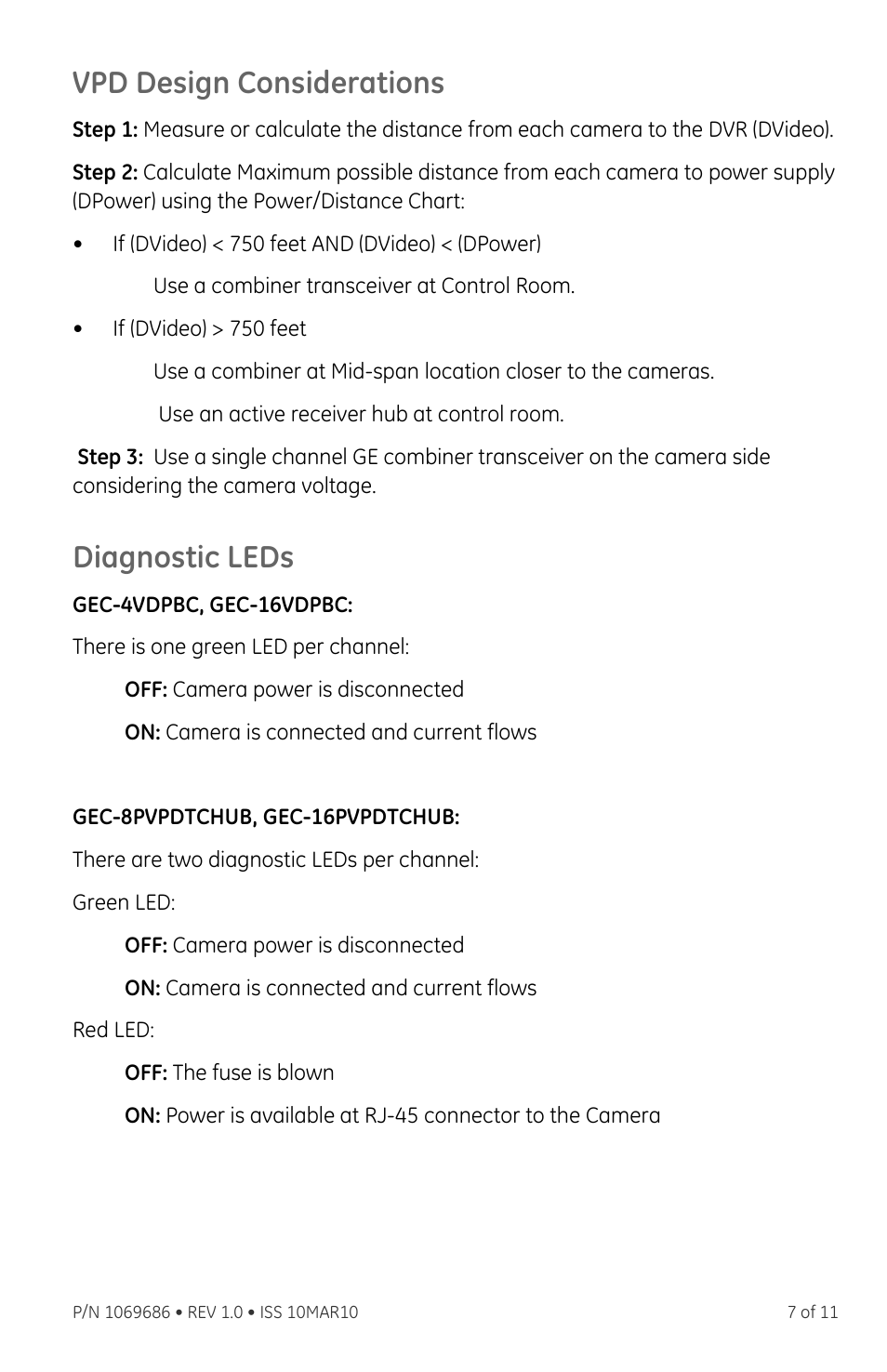 Vpd design considerations, Diagnostic leds | Interlogix VDP-ESP Series User Manual | Page 7 / 11