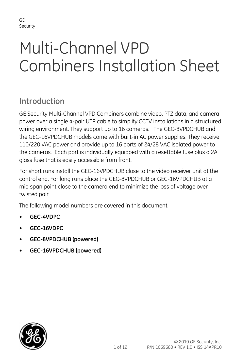 Interlogix VDP-MSP Series User Manual | 12 pages