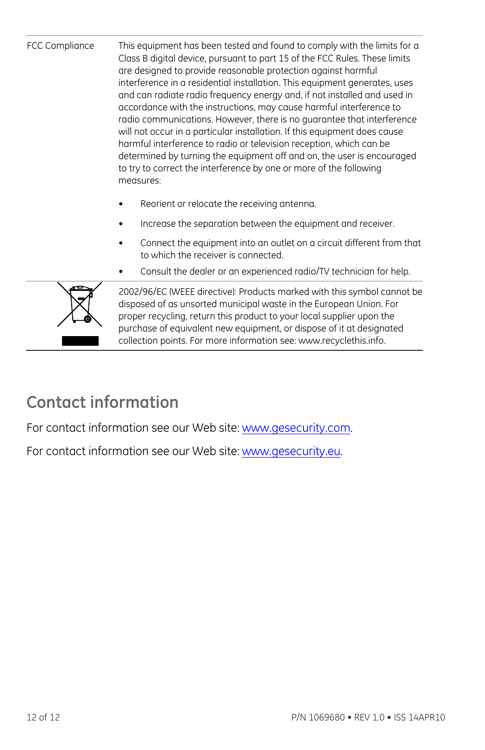 Contact information | Interlogix VDP-MSP Series User Manual | Page 12 / 12