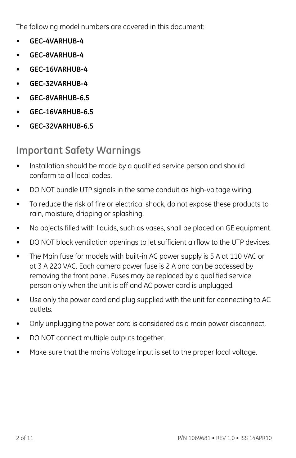 Important safety warnings | Interlogix VTP-AR6 Series User Manual | Page 2 / 11